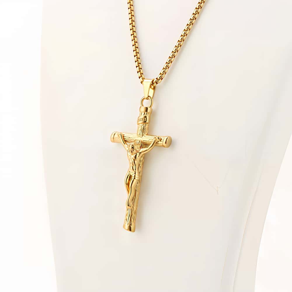 14K Gold Sacred Lamb Crucifix Necklace