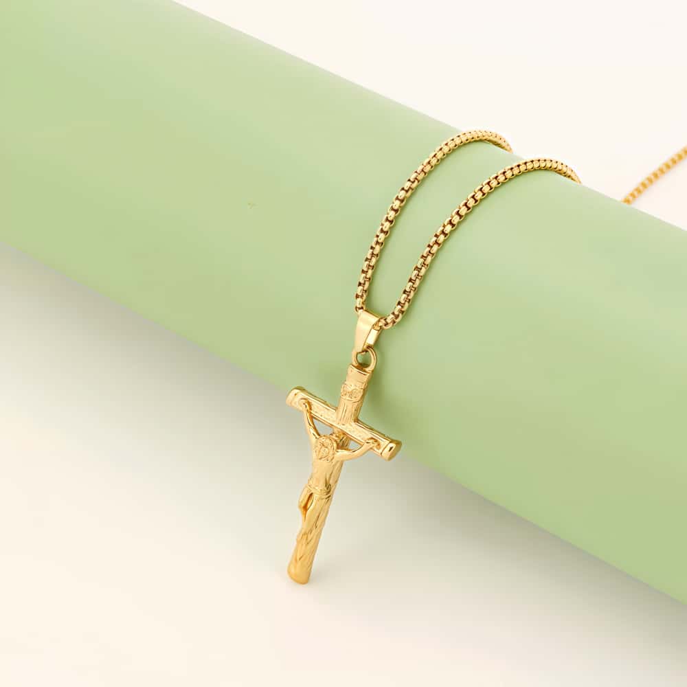 14K Gold Sacred Lamb Crucifix Necklace