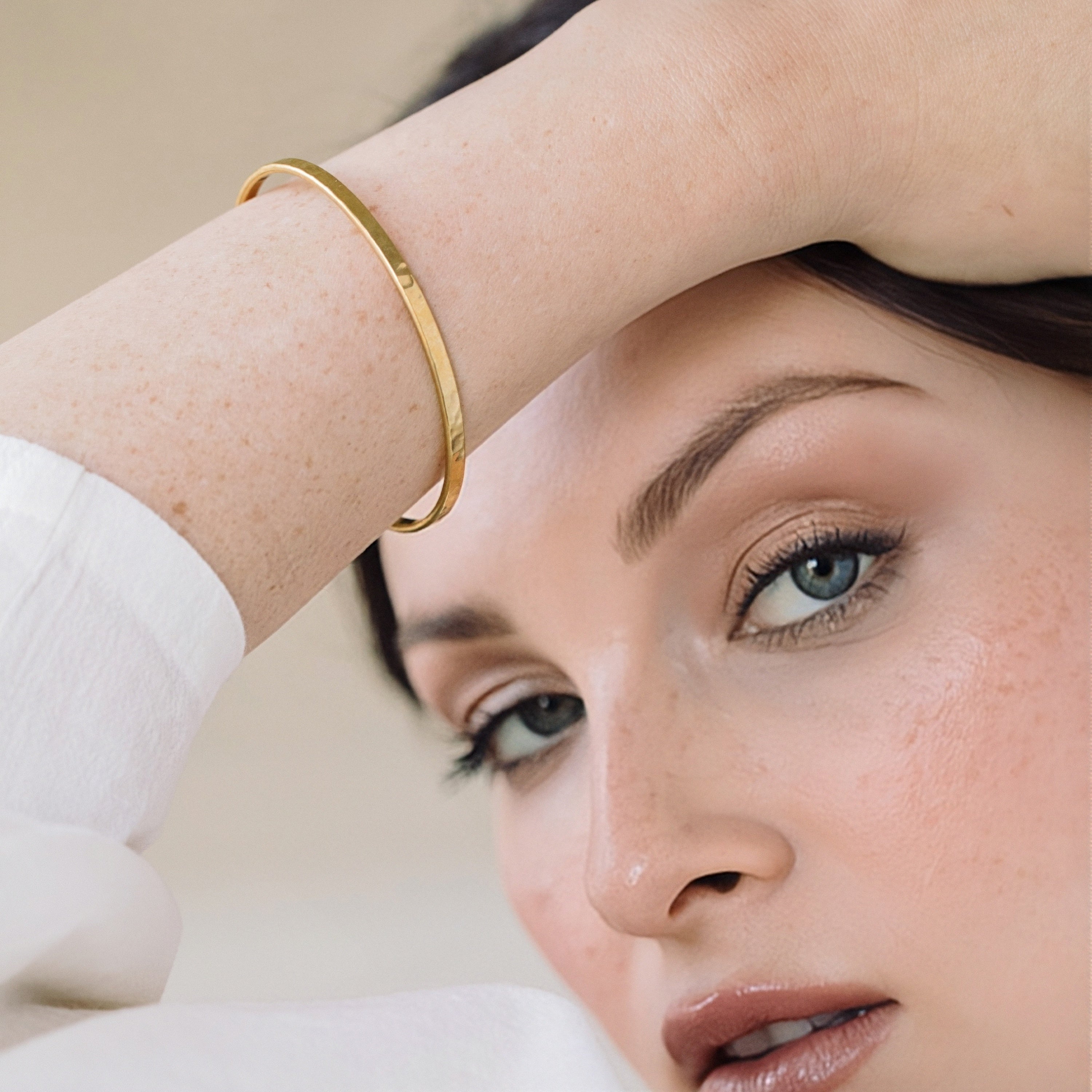 14K Gold Hammered Open Cuff Bracelet