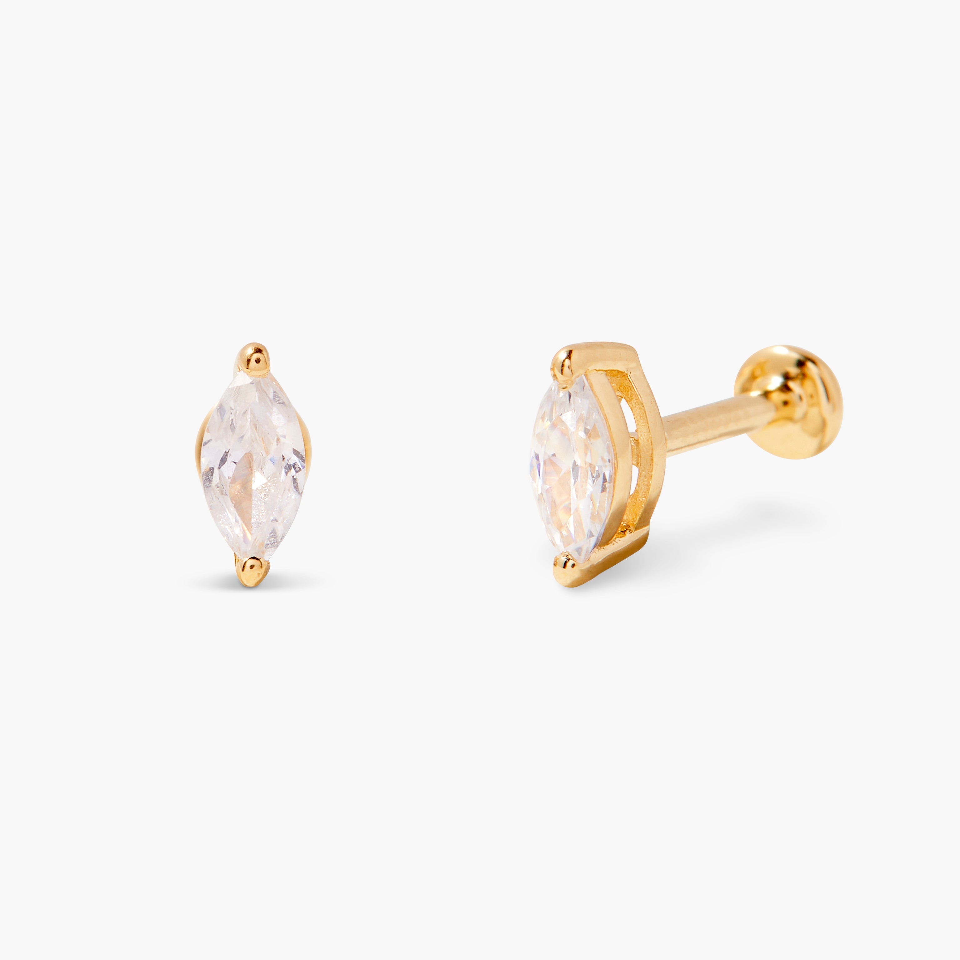 14K Gold Maris Marquise Flat Back Earrings
