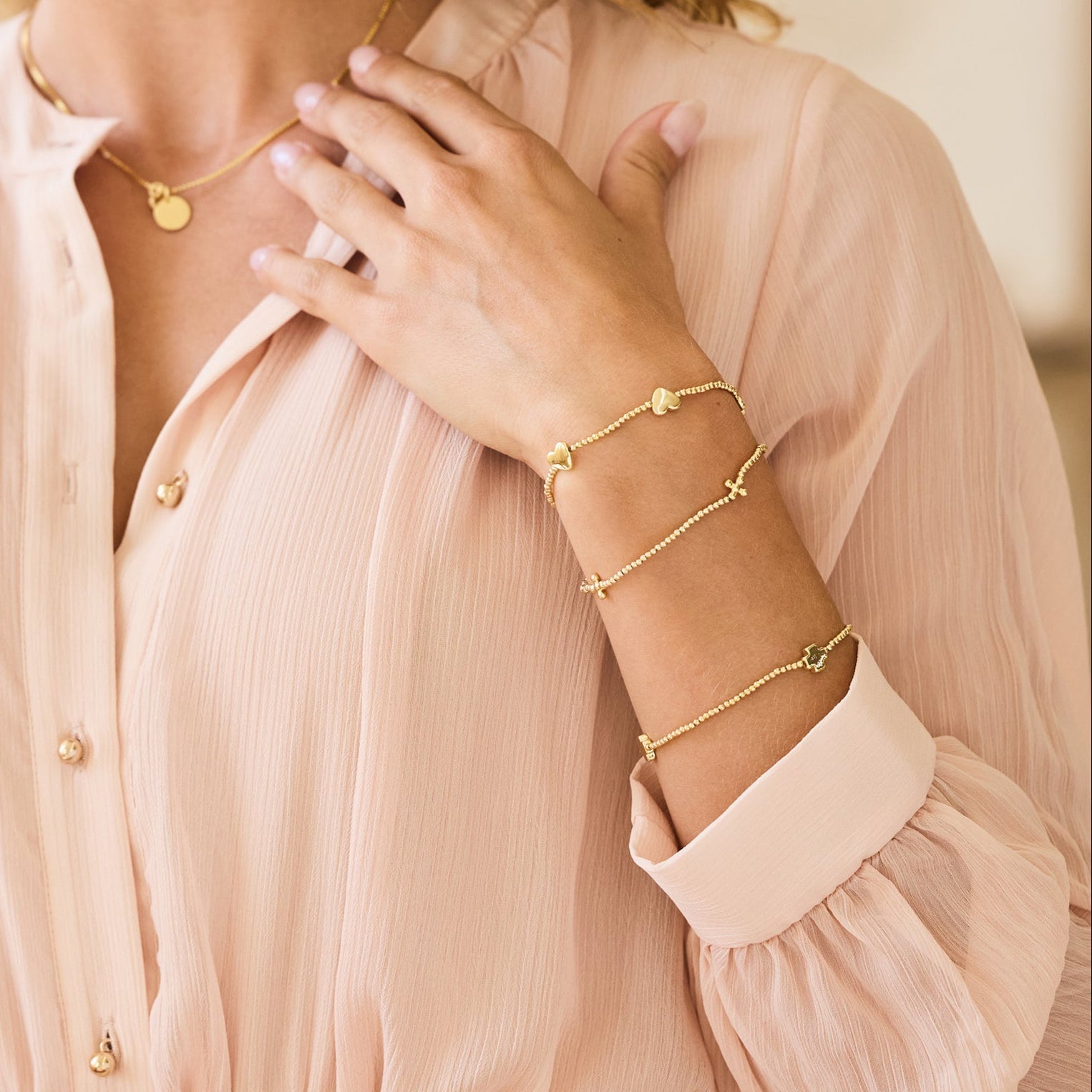 14K Gold Faith Bead Cross Bracelet