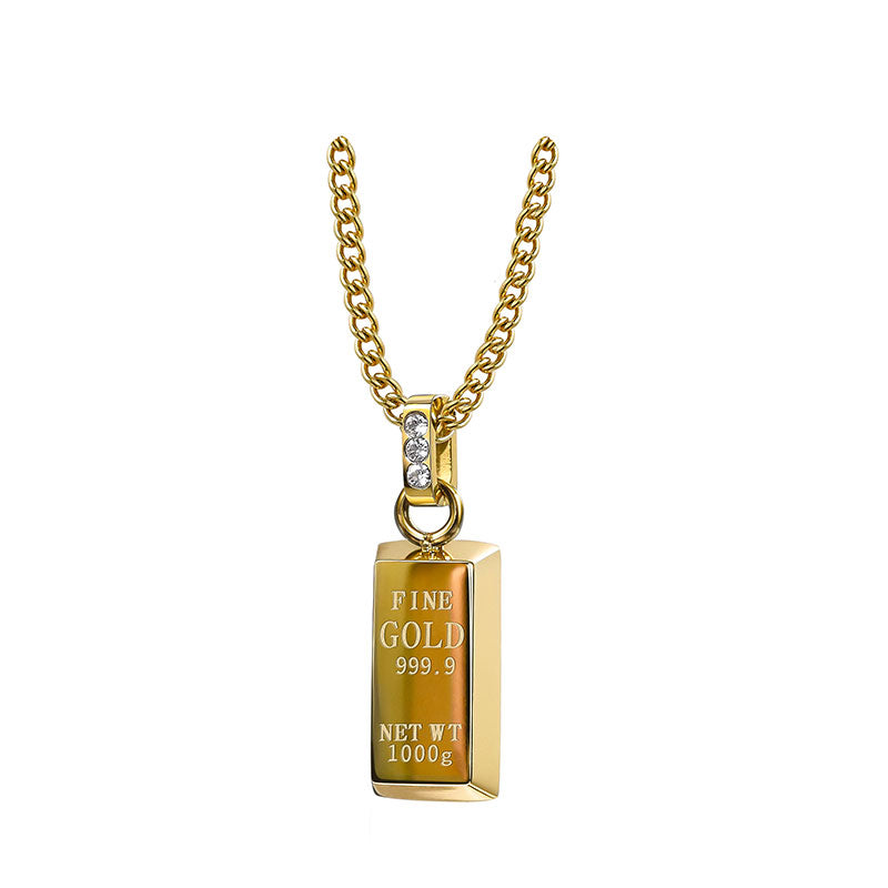 14K Gold Replica Gold Block Pendant Necklace