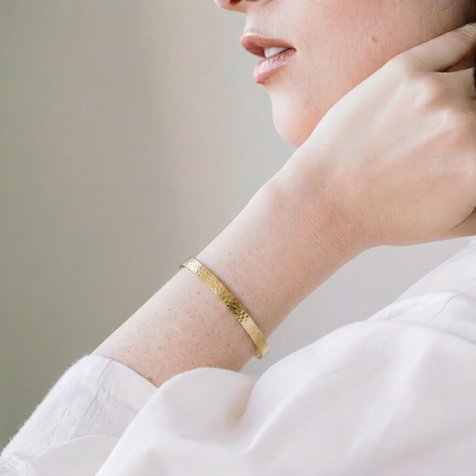 14K Gold Hammered Open Cuff Bracelet