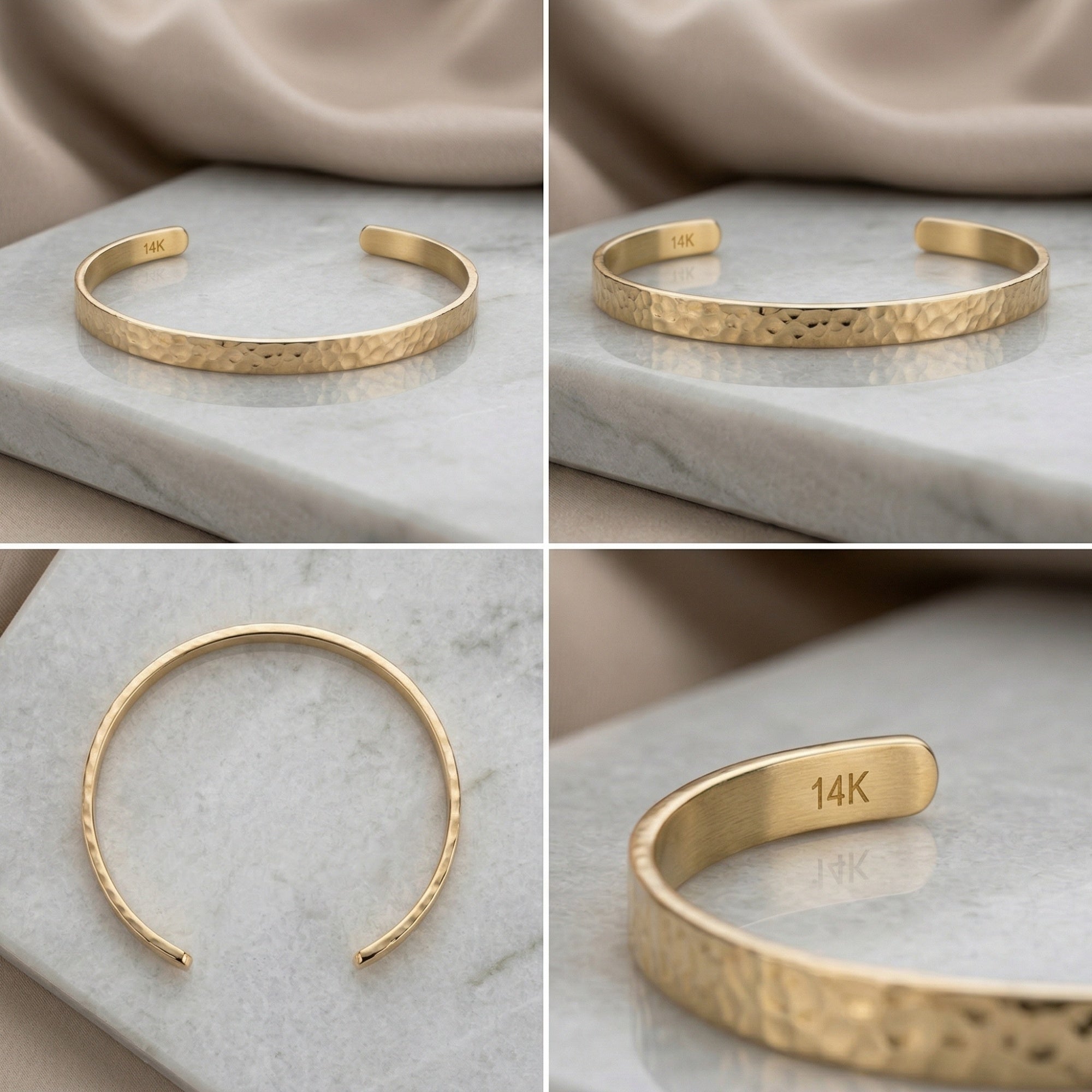 14K Gold Hammered Open Cuff Bracelet