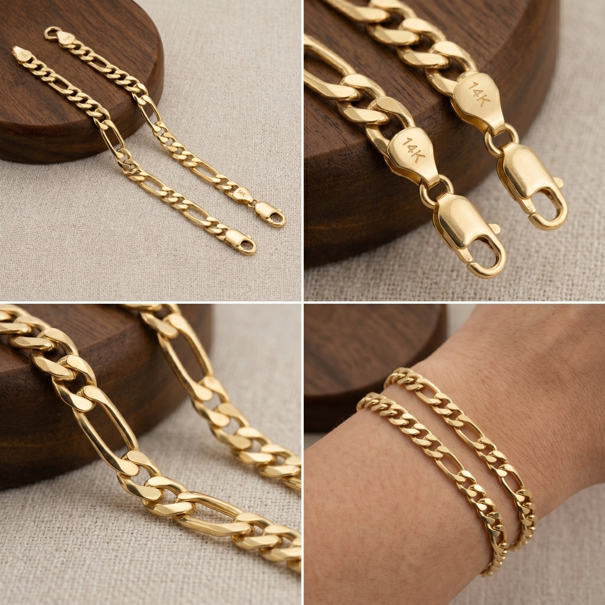 14K Gold Hand-Finished Figaro Bracelet