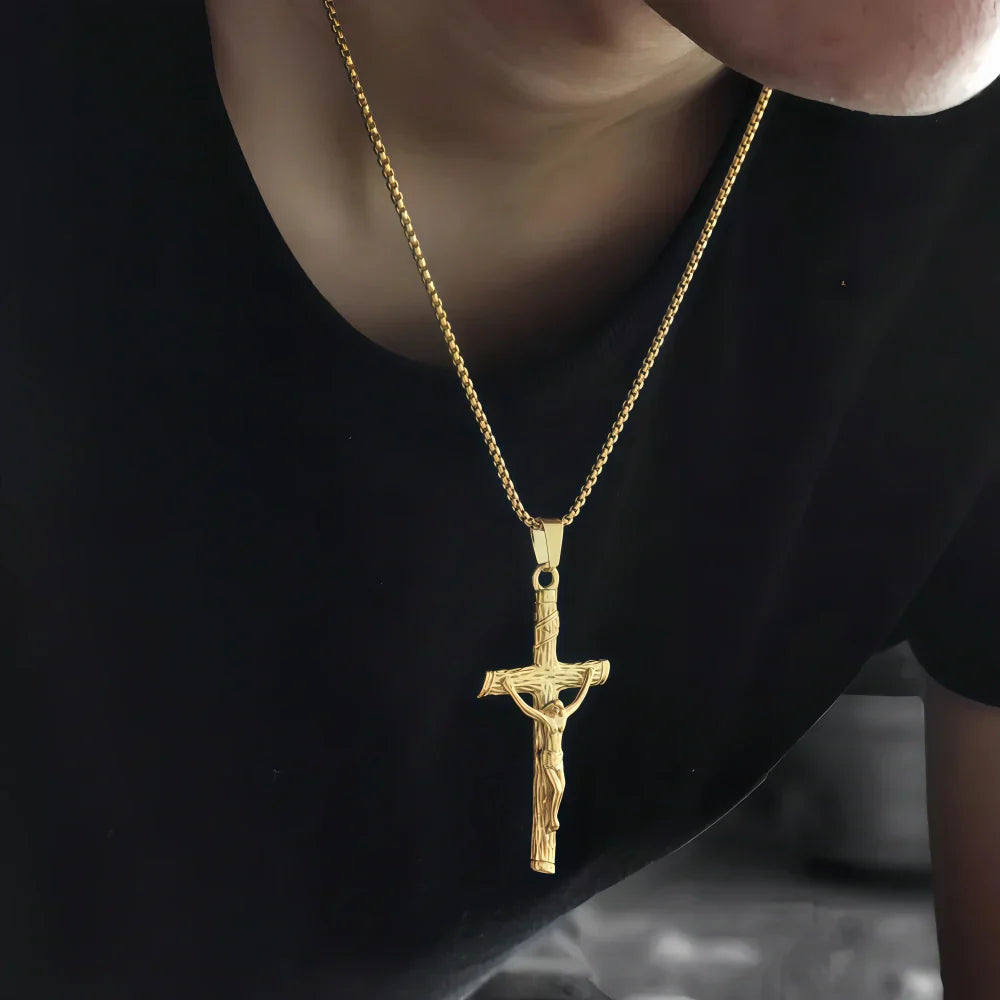 14K Gold Sacred Lamb Crucifix Necklace