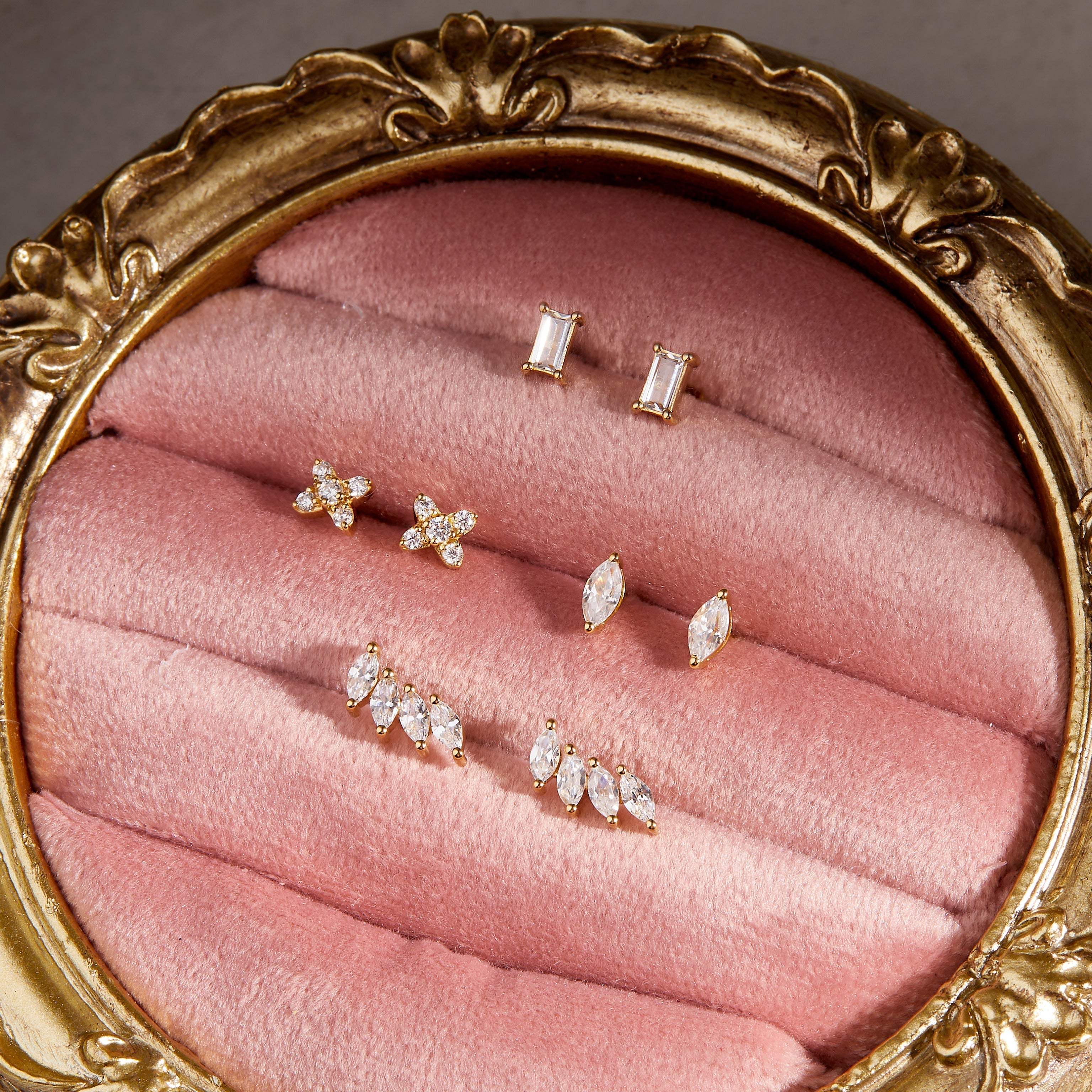 14K Gold Marquise Bloom Flat Back Earrings