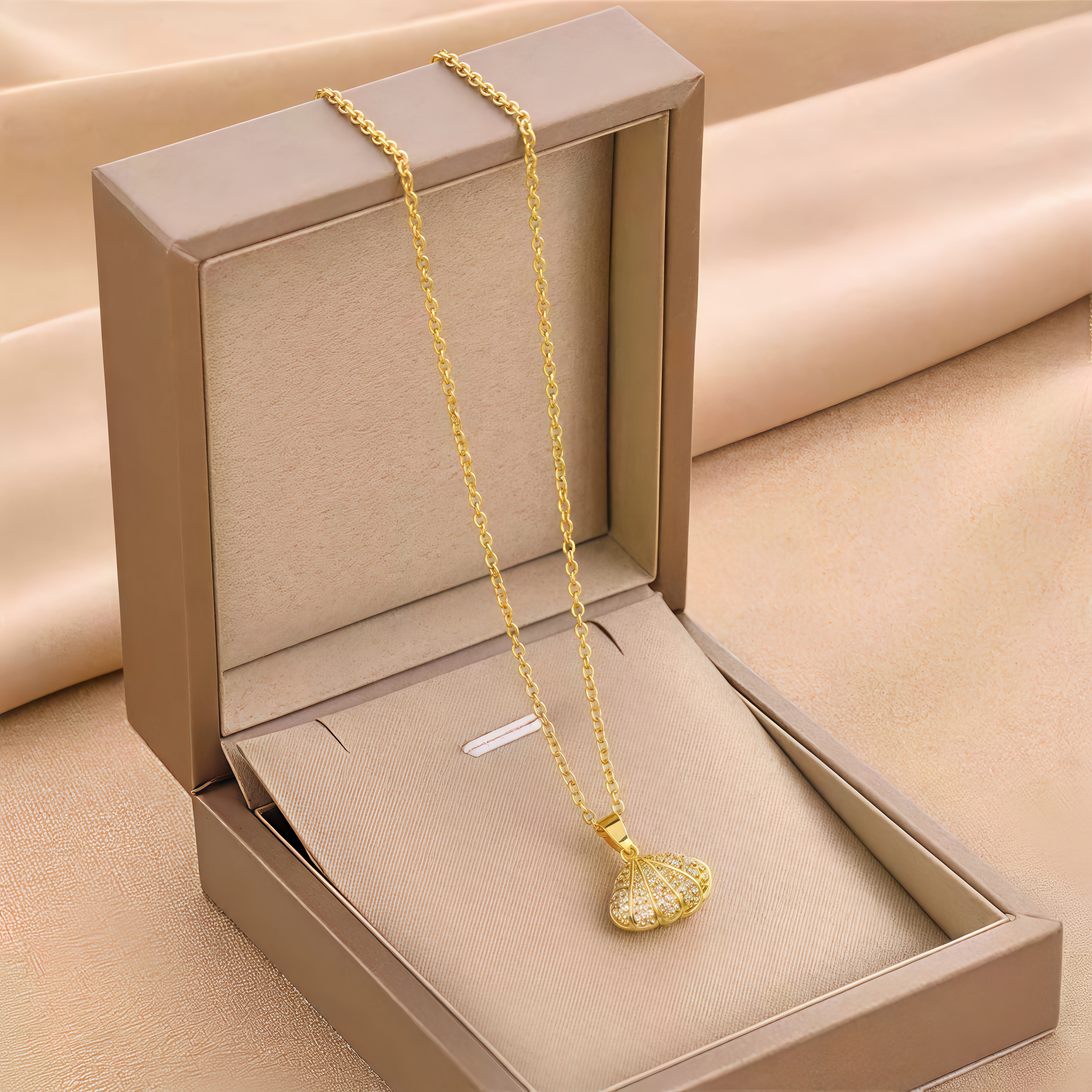 14K Gold Shell Pearl Necklace with Crystal Zircon