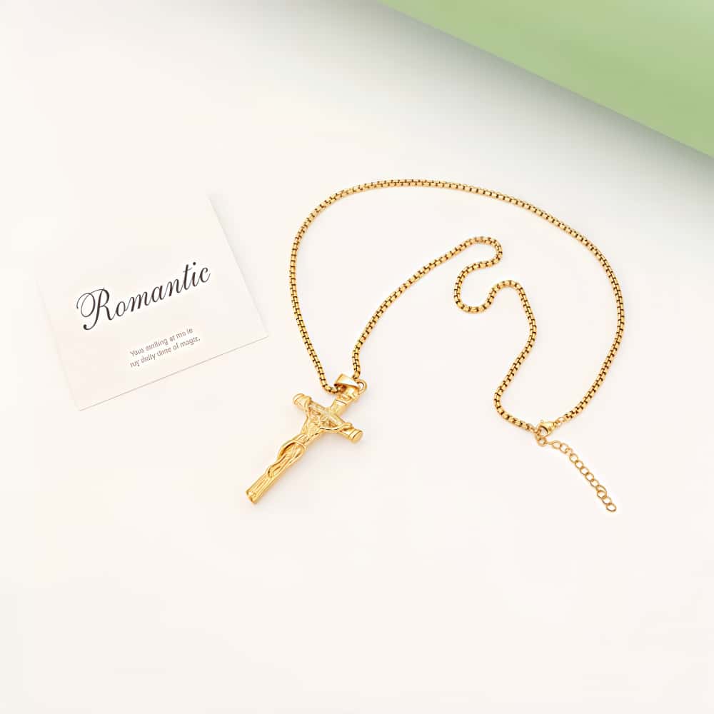 14K Gold Sacred Lamb Crucifix Necklace