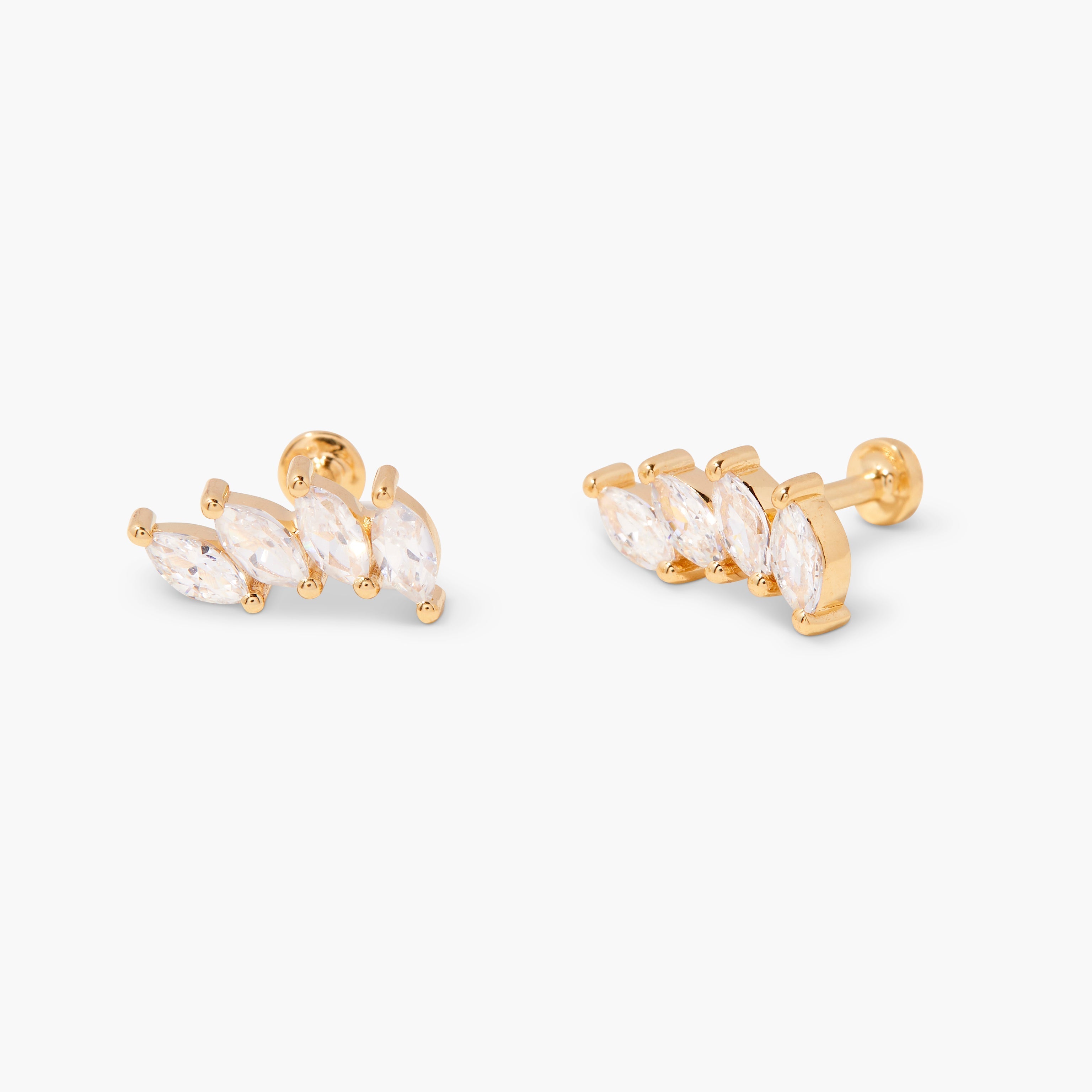 14K Gold Marquise Bloom Flat Back Earrings