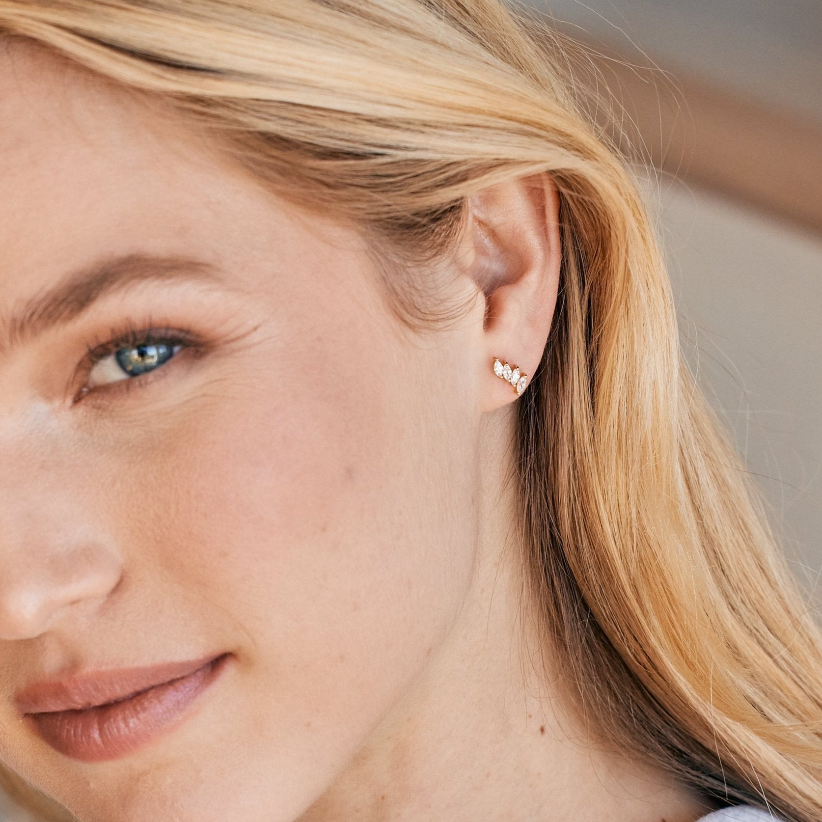 14K Gold Marquise Bloom Flat Back Earrings