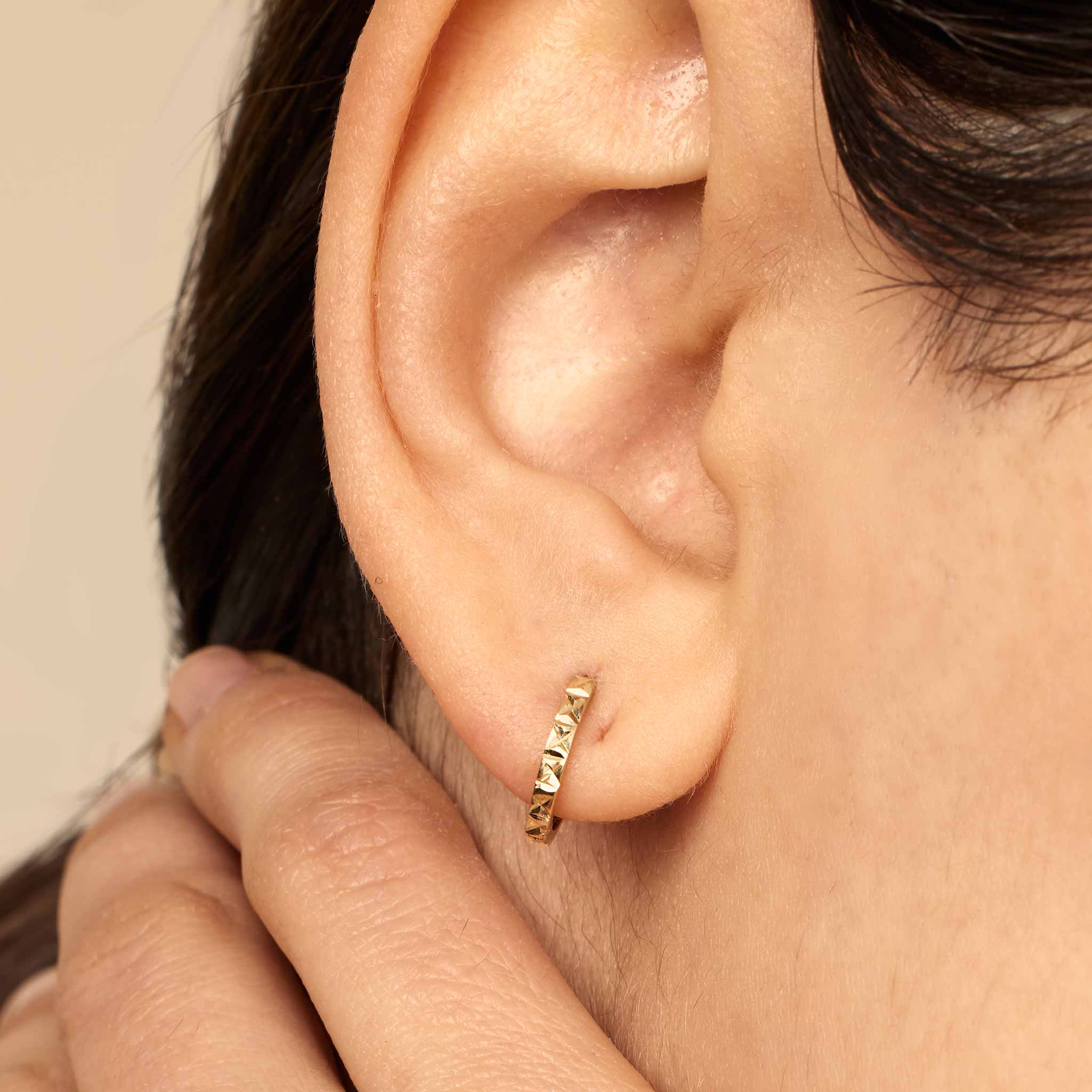 10K Gold Diamond-Cut Mini Hoops