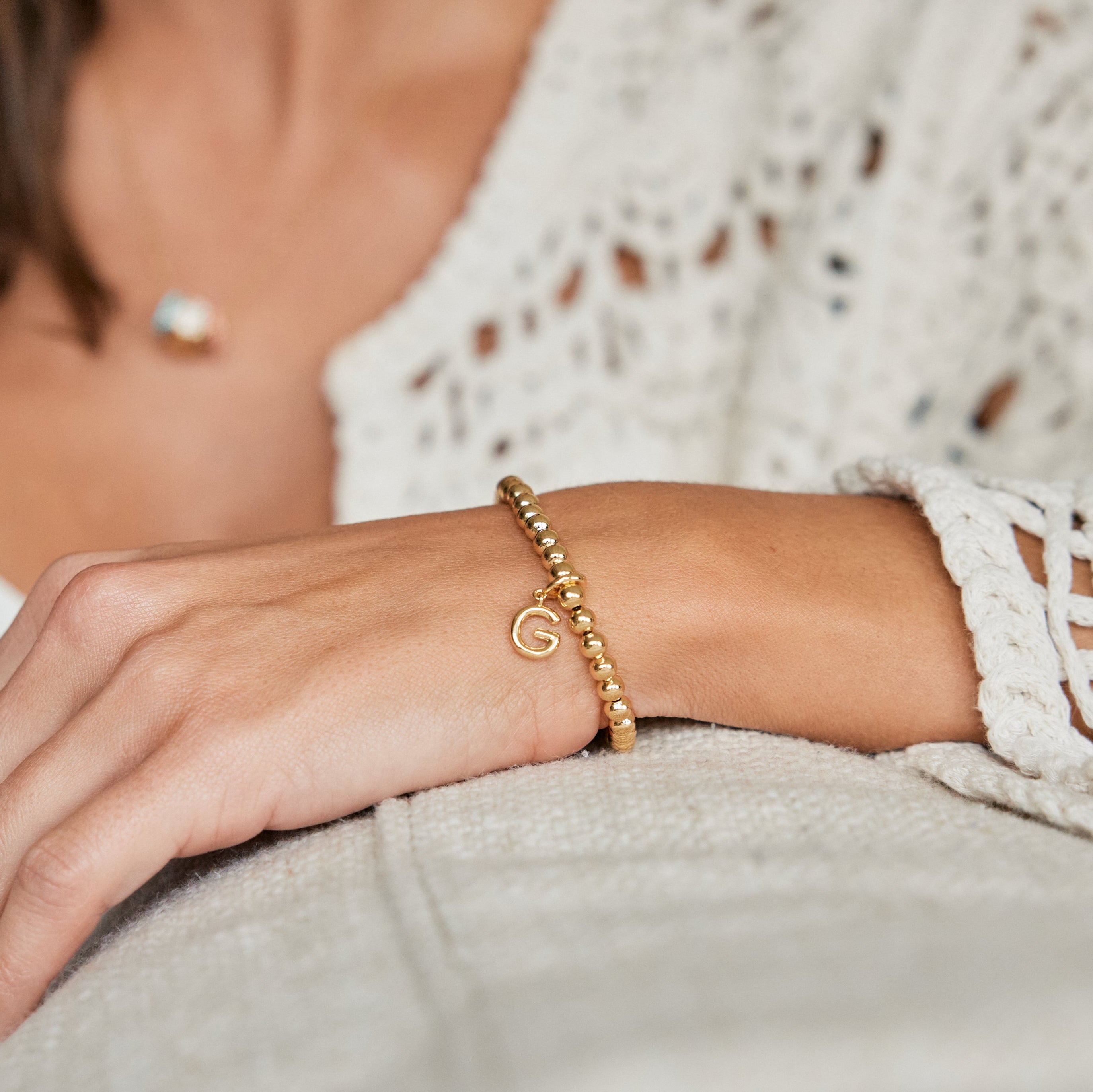 14K Gold Aureline Initial Bead Bracelet