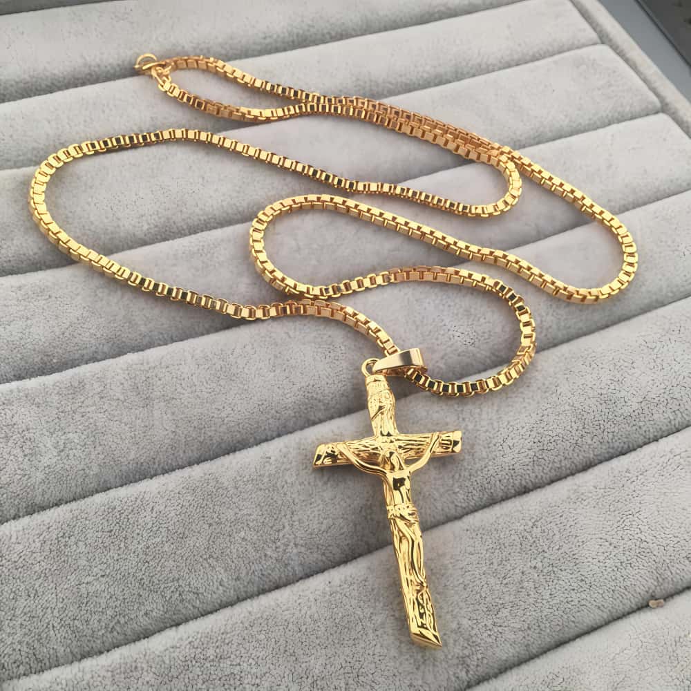 14K Gold Sacred Lamb Crucifix Necklace