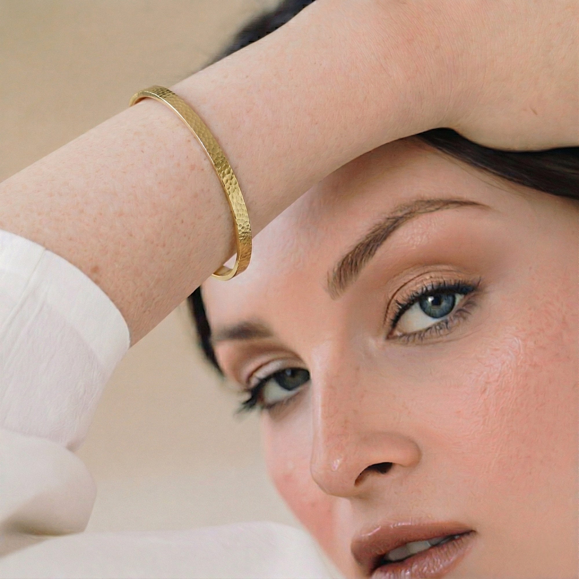 14K Gold Hammered Open Cuff Bracelet