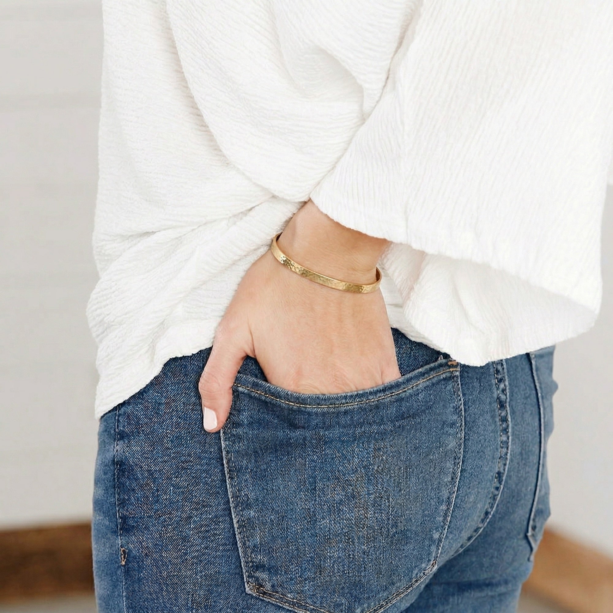 14K Gold Hammered Open Cuff Bracelet
