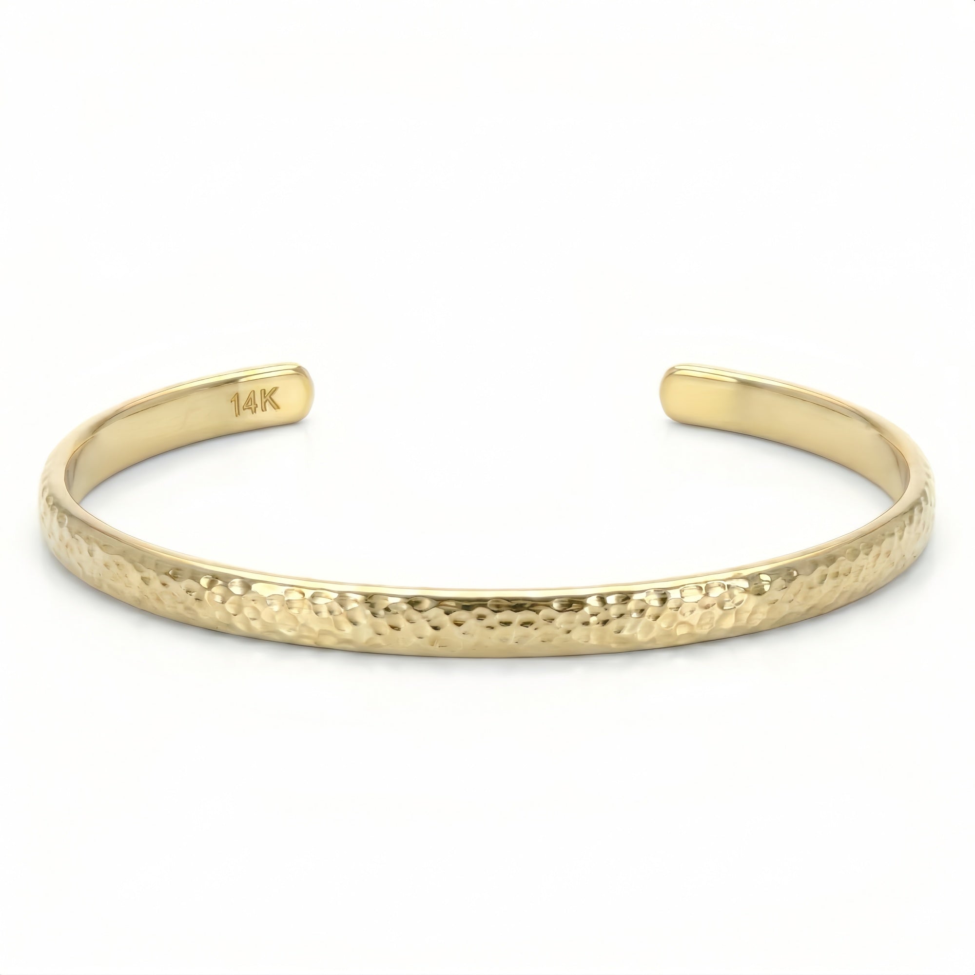 14K Gold Hammered Open Cuff Bracelet