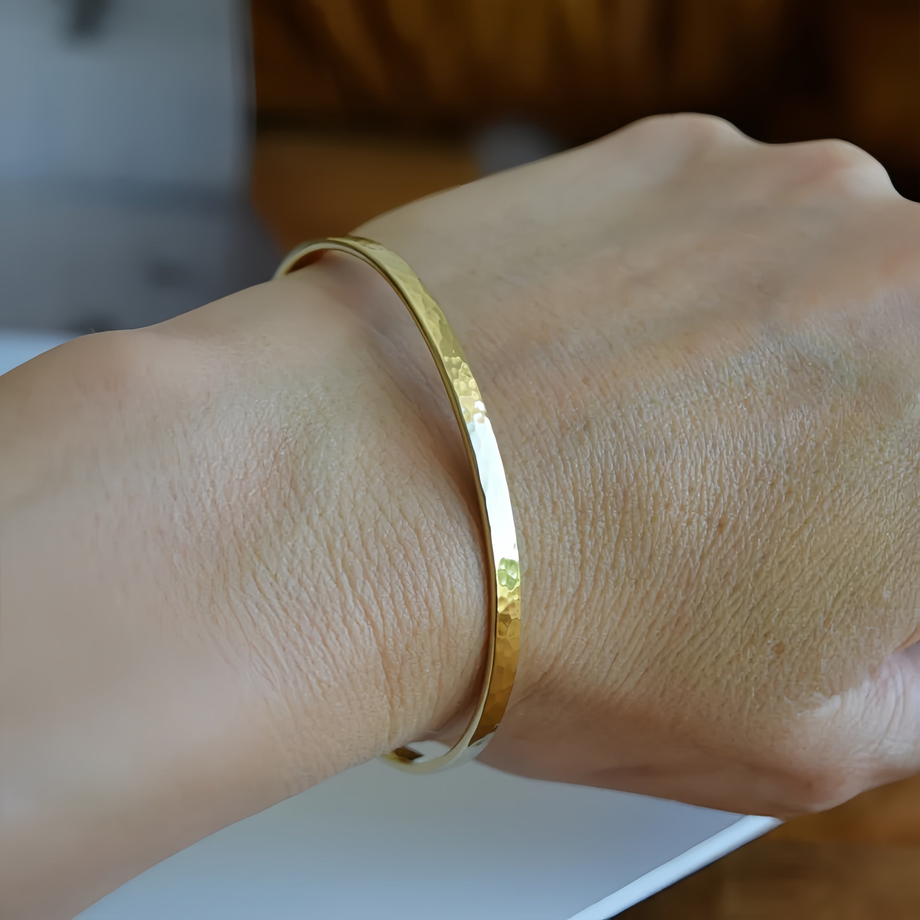 14K Gold Hammered Open Cuff Bracelet