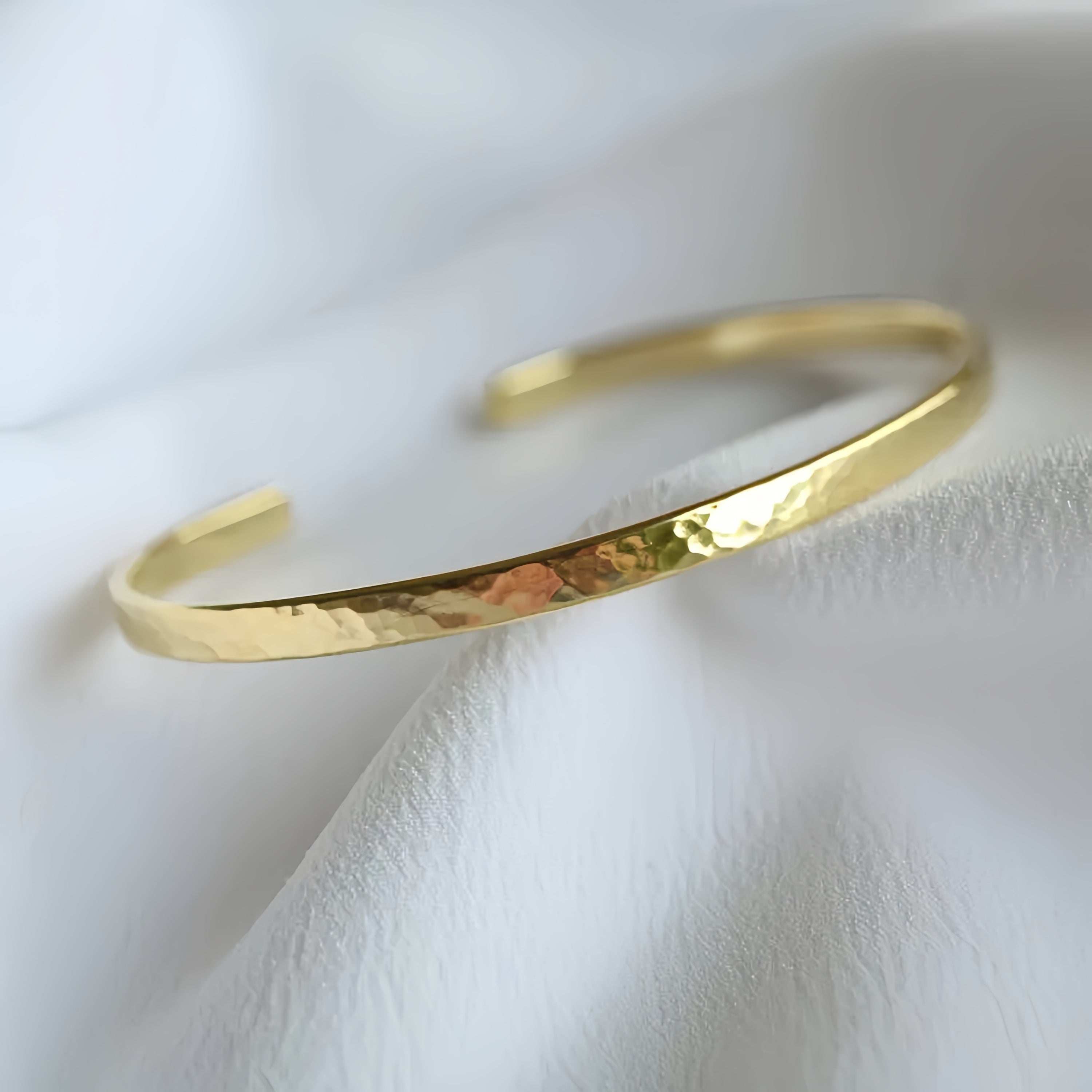 14K Gold Hammered Open Cuff Bracelet