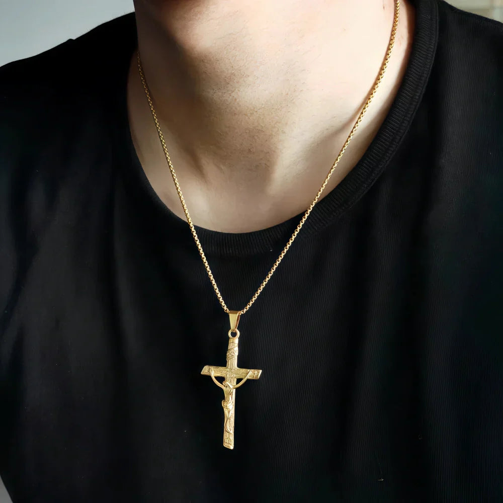 14K Gold Sacred Lamb Crucifix Necklace